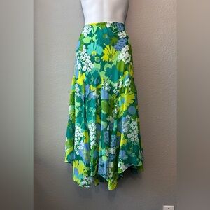 NEW Bob Mackie Whimsical Garden Fairy Midi - Maxi Skirt Sz Large Green Floral